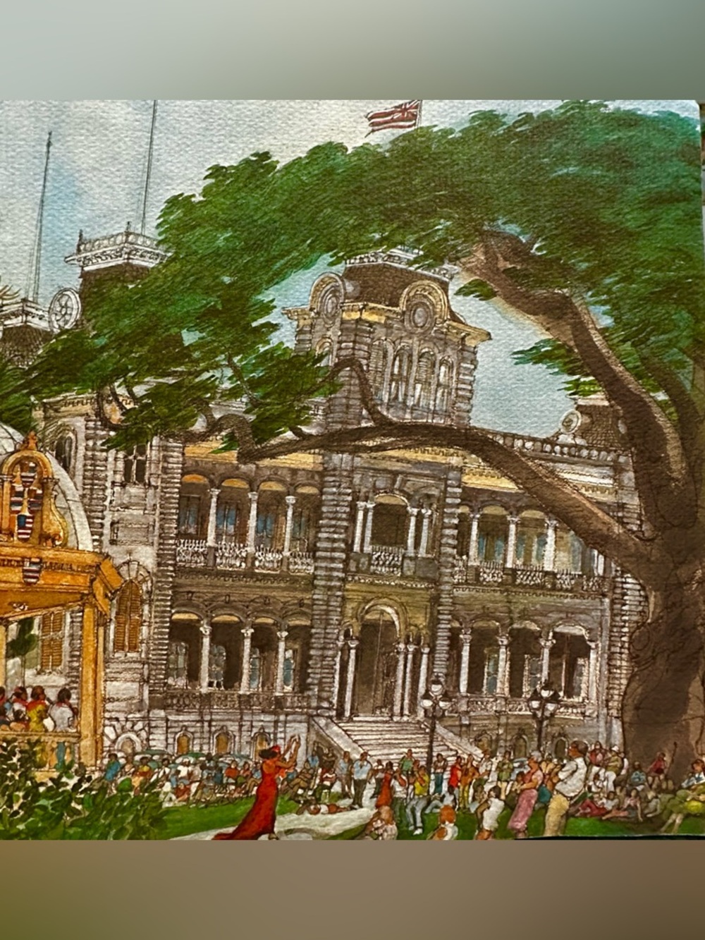 Iolani Palace Historic Pavilion Art Lithograph by Franklin McMahon 1978 20”X16” - Picture 2 of 13